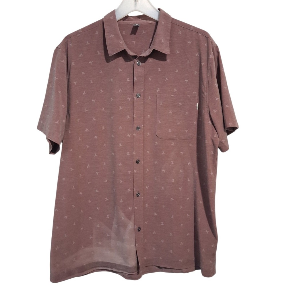Vuori Mens size Large Short Sleeve Bridge Button-Down Damaged Shirt Casual UPF30